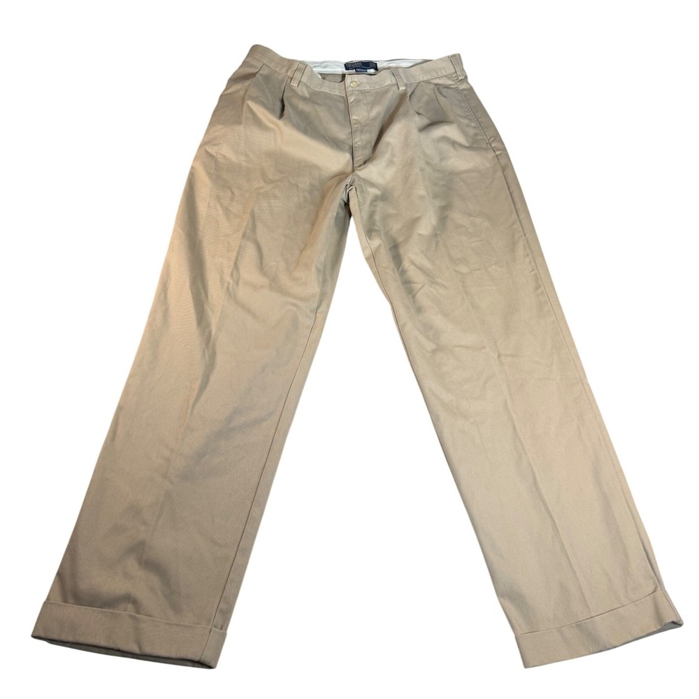 Polo Ralph Lauren Hammond Pant Mens 38x31 Khaki Pleated Cuffed Chino Trousers